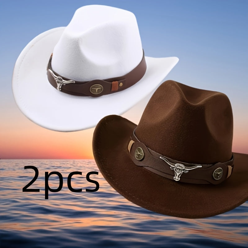 Stylish Lightweight Western Cowboy Hat - Classic Wide Brim Felt with Brown Leather Band & Metallic Buckle, Breathable & Machine Washable for Weddings & Casual Wear, Cowboy Hat