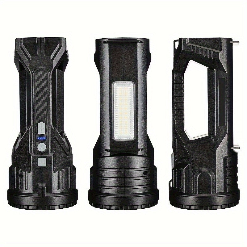 QIIIQ High-Power LED Flashlight with -C Fast, &, Handle & Side Light, Long-Range Bright Beam, Portable Rechargeable Spotlight for Camping, Hiking, Emergency, Search & Rescue - Compatible with -C Devices, Cable Included, Durab