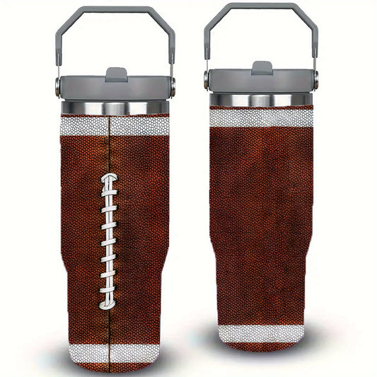 30oz Football Texture Stainless Steel Tumbler, Double Wall Vacuum Insulated Travel Mug, Spill Proof Lid, Perfect Gift for Dad, Mom, Ideal for Christmas, Thanksgiving, Valentine's, Mother's, Father'S Day, Gift for birthday, Co