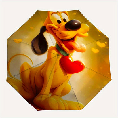 Pluto Automatic Open/Close Umbrella with One-Touch Button, Compact Folding Design - Portable Travel Umbrella with Strong 8-Rib Construction, Cute Pluto & Heart, Ideal Gift for Fans, Women & Pet Lovers - Everyday Carry Umbrell