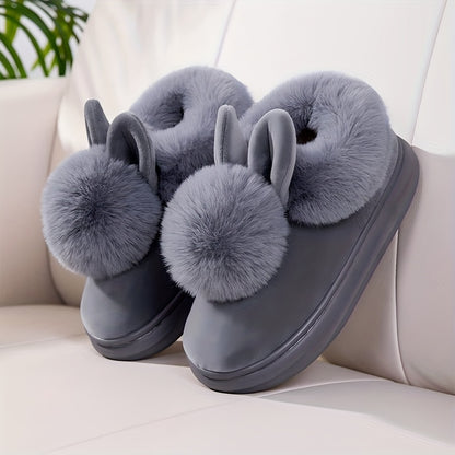[Cozy House Shoes] 2025 New Autumn & Winter Single Ball Rabbit-Ear Design Warm Slippers for Men & Women - Couples' House Shoes with Thick Sole & Semi-Enclosed Back | Indoor/Outdoor Slides | Lightweight & Quiet Home Footwear |