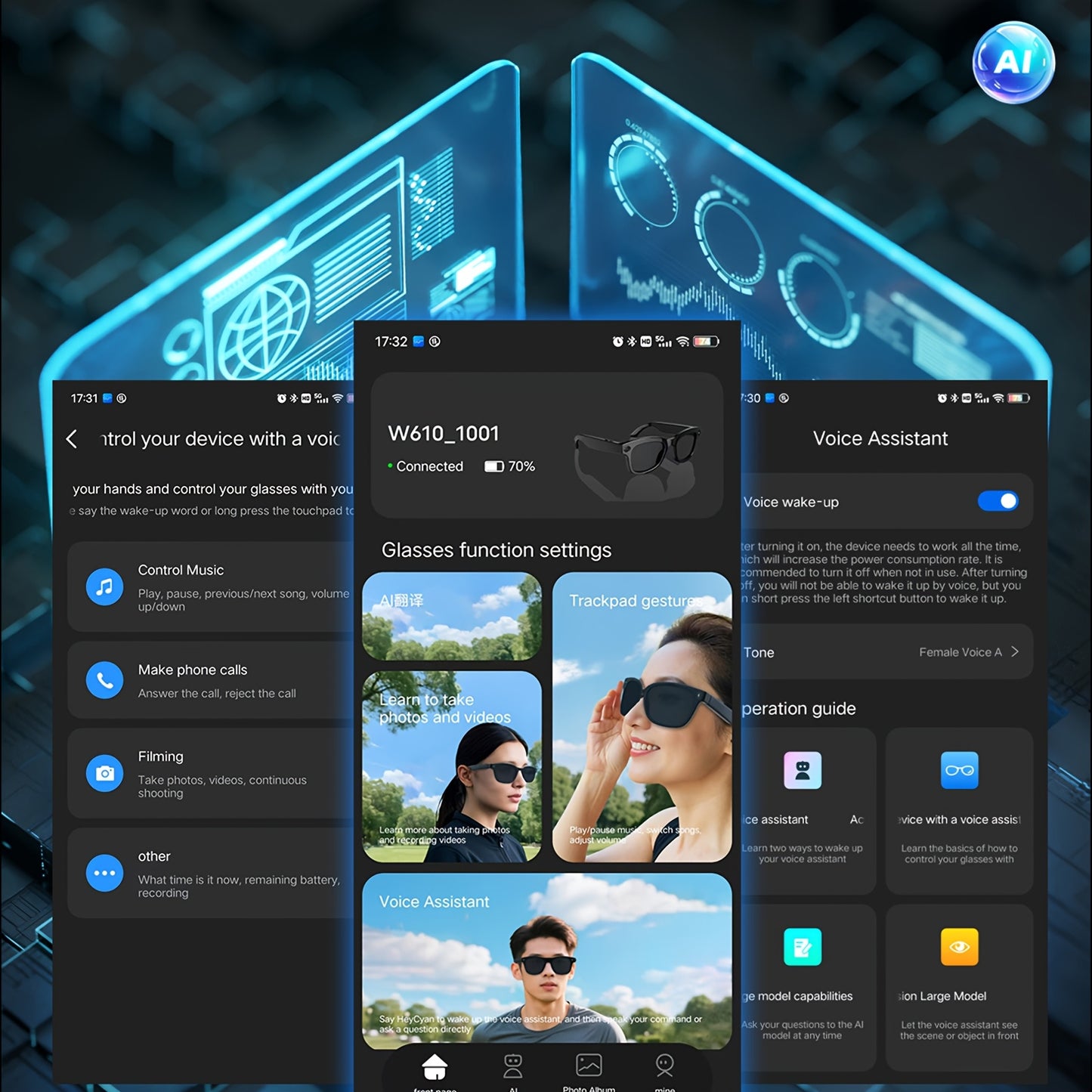 AI Smart Glasses 2025 New Voice Smart Glasses, High-definition 8 Million Camera, Intelligent Real-time Translation, Wireless Call Music Playback And Smart Glasses, Smart Camera Glasses with Multiple Languages, Suitable for iP