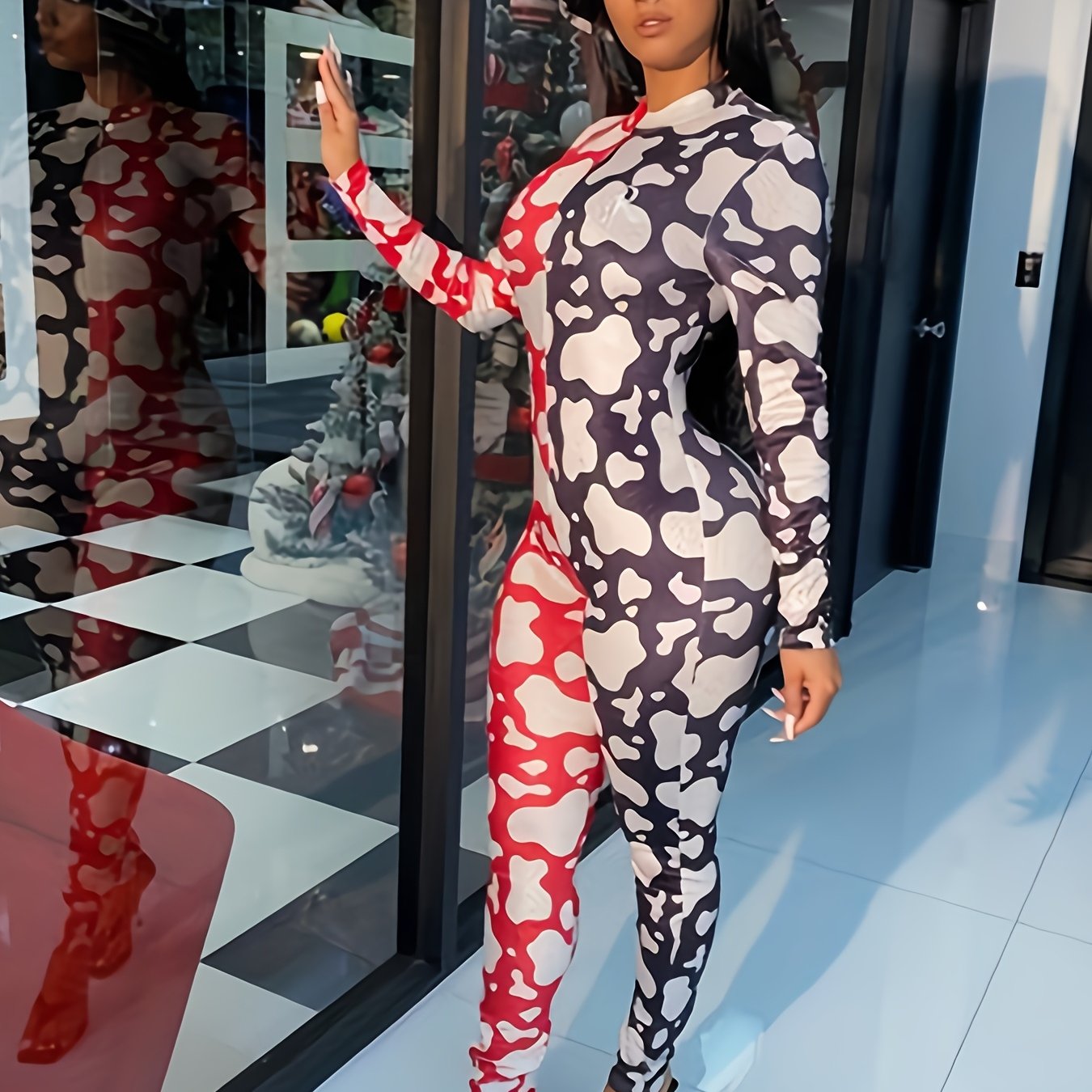 Women'S Camouflage Print Long Sleeve Jumpsuit with V-Neck, Button Detail, and Wide-Leg Pants - Casual All-Season Home & Casual Attire, Jumpsuit for Women, Comfortable Fashion, Stylish Button Detail