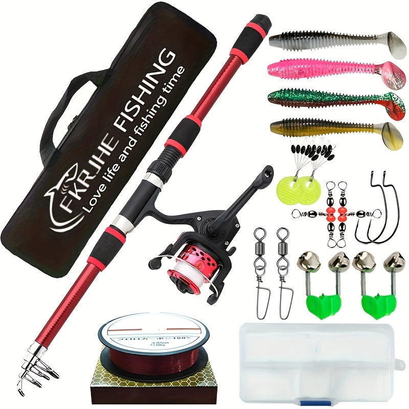 Complete Fishing Rod Set Full Set of 70.87inch Telescopic Rod with 5.2:1 Rotating Fishing Wheel Lure Hook Travel Bag Combo for a Variety of Fishing Scenarios in Both Freshwater And Saltwater