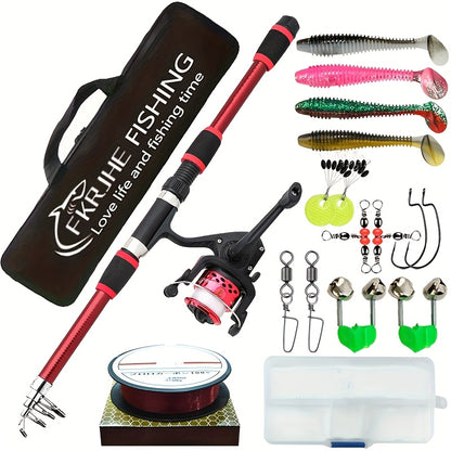 Complete Fishing Rod Set Full Set of 70.87inch Telescopic Rod with 5.2:1 Rotating Fishing Wheel Lure Hook Travel Bag Combo for a Variety of Fishing Scenarios in Both Freshwater And Saltwater