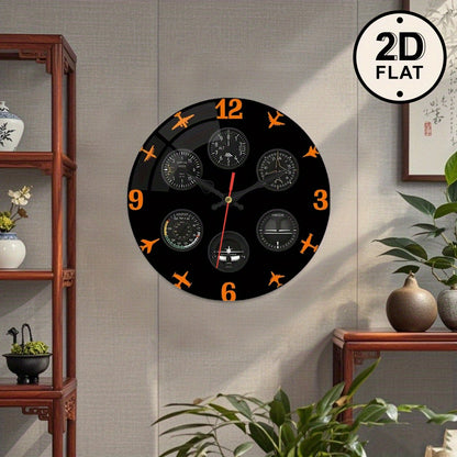 1pc Aviation Instrument Panel Wall Clock - Pilot Dashboard Design with Black Background, Orange Needle - Silent Non-Ticking Quartz Movement - for Living Room, Office, Aviation Decor - Compatible with AA Batteries (Not Include