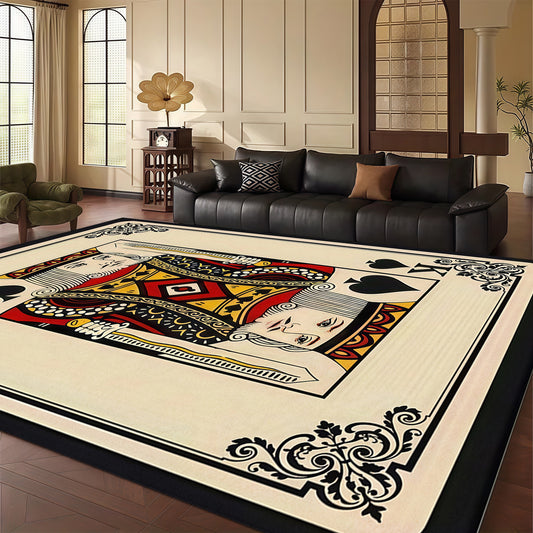 Vintage Velvet Poker Card Design Area Mat - 850g/m², Machine Washable, Non-Slip, Thick & Durable, Black & Red Card Pattern, Perfect for Living Room, Bedroom, or Entryway Decor, Indoor/Outdoor Use, Rugs for Living Room