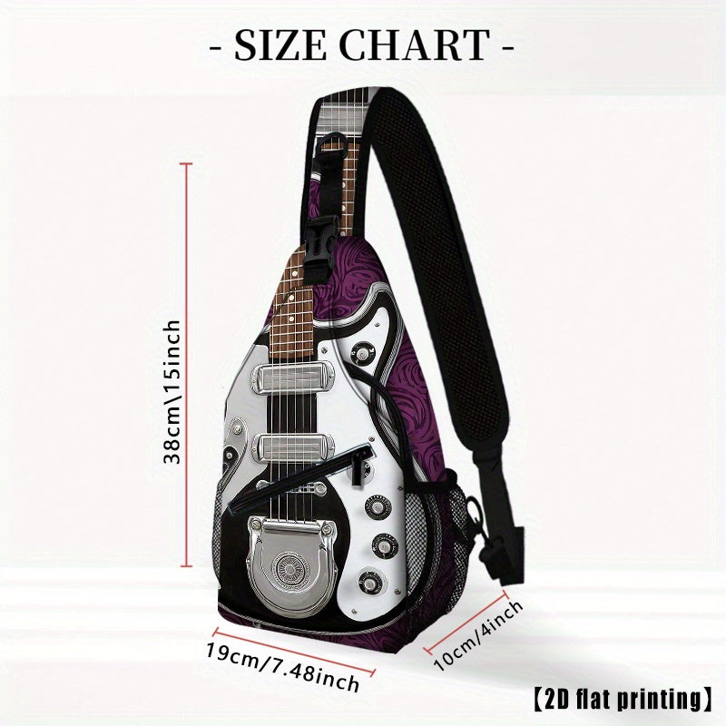 Burning Guitar (8) Black Guitar-Shaped Crossbody Backpack - Adjustable Shoulder Straps, Foldable Large Capacity, Durable Polyester for Travel, Beach, Camping, Work & Casual Outings - Unisex Gift for Music Lovers
