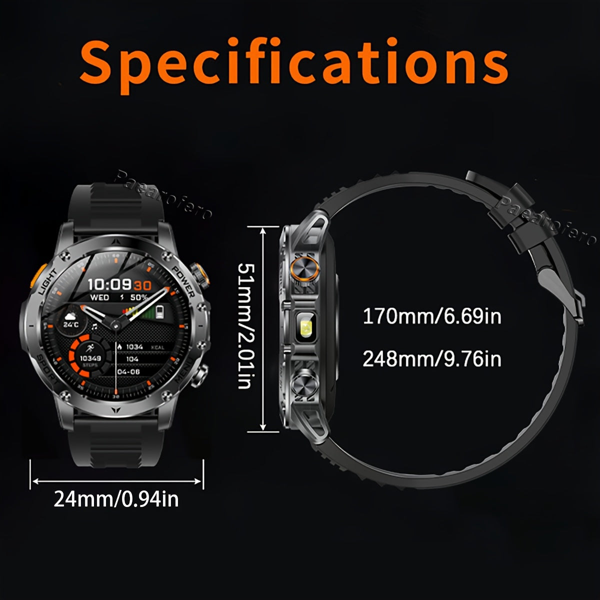 Paearofero 1000mAh Large Battery Outdoor Smartwatch, LED Flashlight, Wireless Calling, Voice Assistant, Multi-Function Reminder, Sports Fitness, 1.7-inch HD Display, Alloy Body, Men'S Smartwatch for iPhone&Android, Holiday Gi