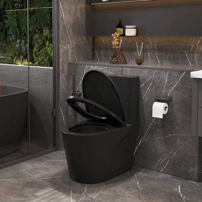 1.1/1.60 GPF Dual-Flush Toilet, Water-Saving Elongated Comfort Height Floor Mounted, Soft Close Seat, 2.2 LB Map Flushing Score Toilet, Matte Black