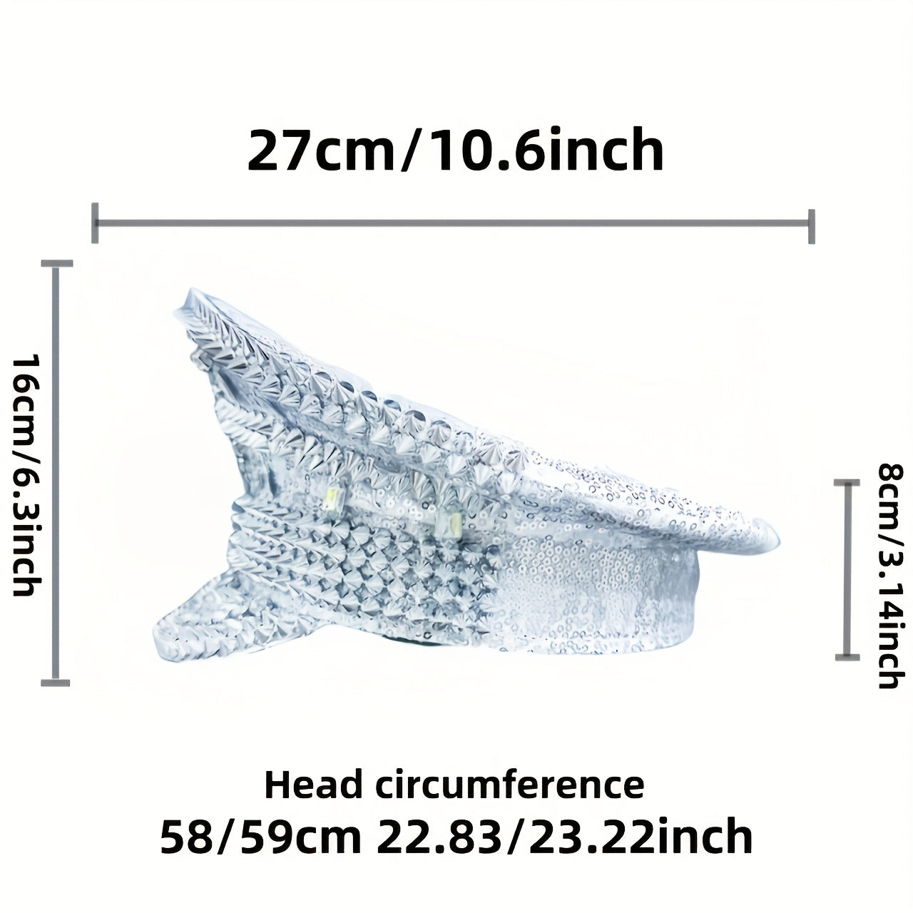 Steampunk Rhinestone Captain Hat with Shiny Lion Emblem - Sparkling Military Party Hat for Raves, Burning Man Music Festivals, and Carnivals - Glitter Silver Costume Accessories for Women and Men, Polyester Material, Carnival