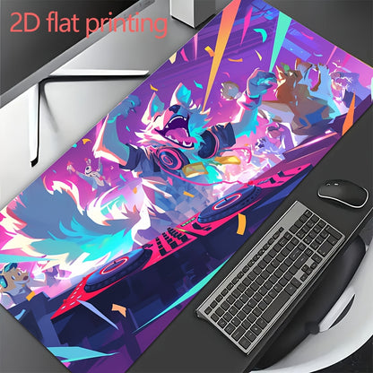 1pc Large Funny Dog DJ Disco Party Mouse Pad - Non-Slip Rubber Base, 15.7 x 31.4 Inch Gaming & Office Desk Mat with Vibrant Neon Art Design, Perfect for Home or Office Use, Mouse Pads for Desk
