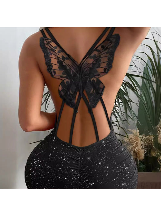2025 Fashion Dress with a Butterfly Cutout Design And Glittery Elastic Material from Europe And America