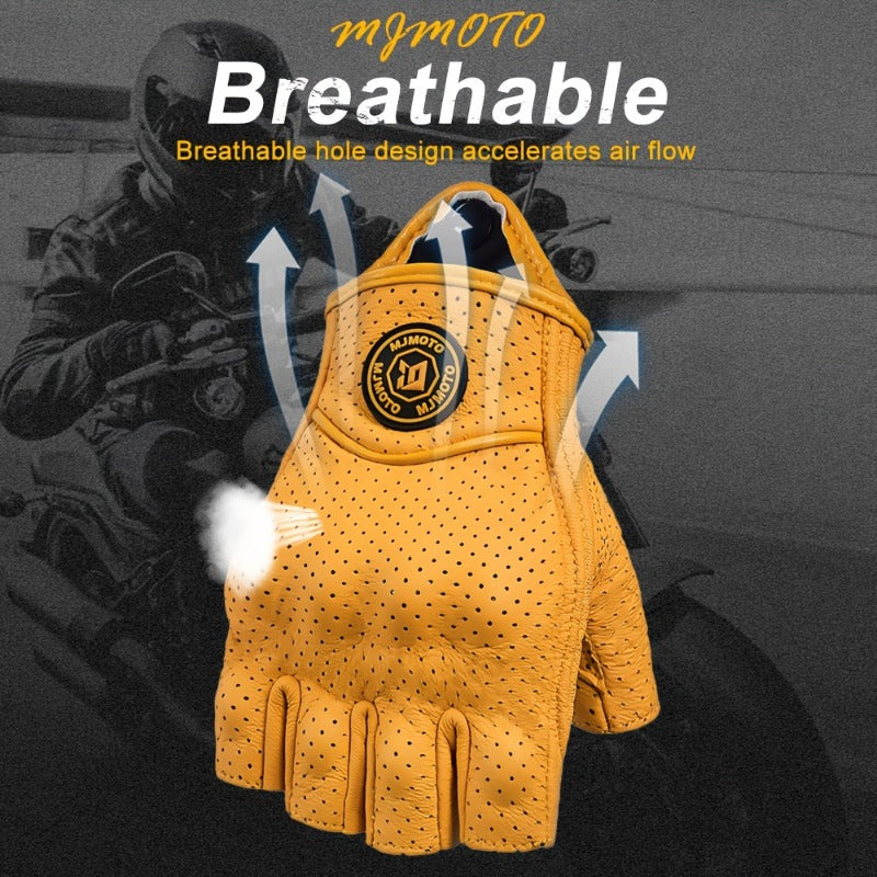 Men & Women' Retro Motorcycle Half-Finger Gloves - Yellow Breathable Riding with Hook-and-Loop Closure, Suitable for Motorbike, Dirt, Scooters, Commuting - Half-Finger for Throttle