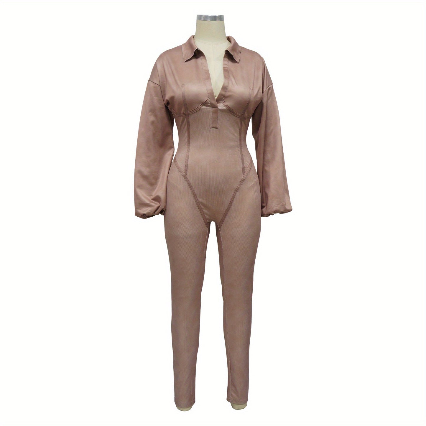 Fashion Women's Clothing Washed and Distressed Sexy Deep V Tight Long Sleeve Autumn and Winter Jumpsuit