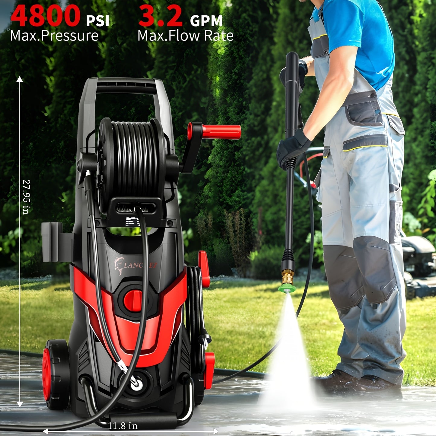 4800PSI High Pressure Washer, Electric Power Washer W/ 16.91oz Foam Cannon, 6 Quick Connect Nozzles, 35ft Hose & Water Filter for Car Wash, Home, Driveway, Patio, Fence Cleaning, Electric High Pressure Washer, Portable Pressu
