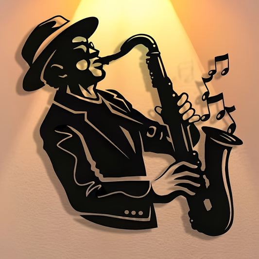 2D Flat, 1pc Exquisite Saxophone Metal Plaque, Elegant Minimalist Christmas Art Design, Wall Decor Craft, Suitable for Office, Home Living Room, Bedroom, Patio, Kitchen, Courtyard Wall, Shop Lobby Hanging, Cafe, Ballroom and