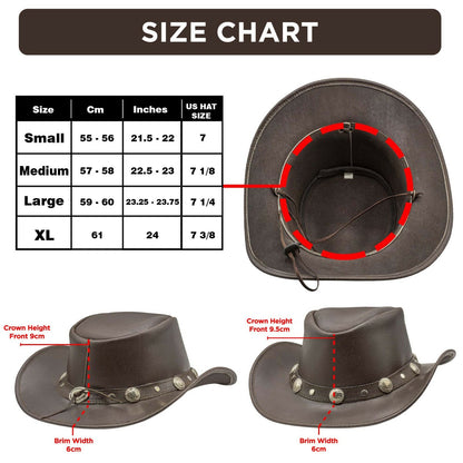 Men and Women Brown Genuine Leather Cowboy Western Hat – Classic Western Hat for Outdoor Adventures, Rodeo, Ranch, Country, Hiking, Travel, Festivals, Camping, Road Trips, Horse Riding, Costume & Halloween Parties – Styli