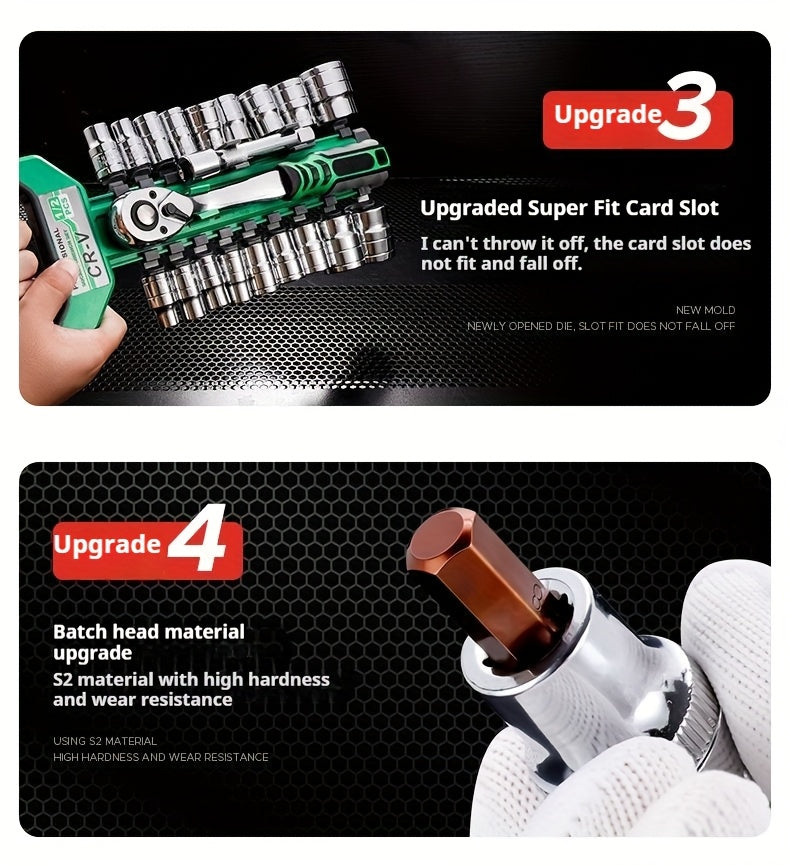 30/22/13-piece Professional Chrome Vanadium Steel Forged 72-tooth Ratchet Wrench And Sleeve Set (including Storage Rack) - Multi-specification, Full Size - Suitable For Automobile Engine, Motorcycle And Bicycle Repair And Mai