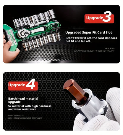 30/22/13-piece Professional Chrome Vanadium Steel Forged 72-tooth Ratchet Wrench And Sleeve Set (including Storage Rack) - Multi-specification, Full Size - Suitable For Automobile Engine, Motorcycle And Bicycle Repair And Mai