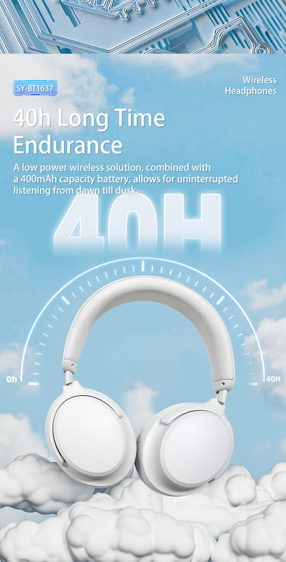 [Over-Ear Wireless Headphones] Over-Ear Wireless Headphones with 40H Playtime, Foldable Design & Built-In Mic - Wireless, USB-C Charging, Comfortable Padded Ear Cups, Lightweight Durable Build, Compatible with PC/Tablet for T
