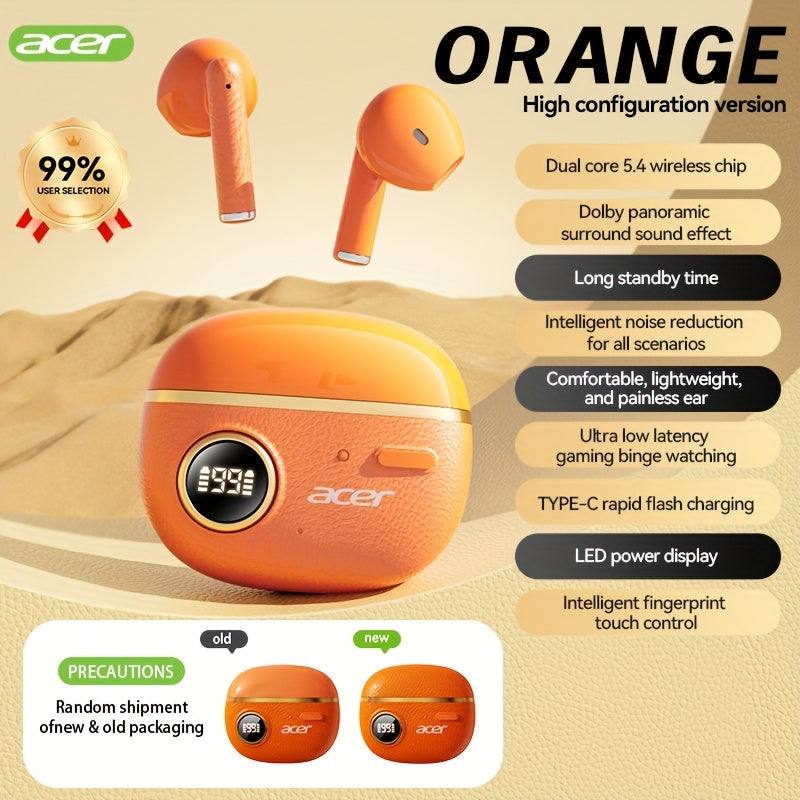 ACER TWS Wireless Earbuds with Deep Bass Stereo + Call Noise Cancellation, Long-Lasting Comfort, HIFI Sound, Lightweight Touch Design, Classic Retro Style, Non-Painful Wear for Sports, Running, Learning, Business, Music - Chr