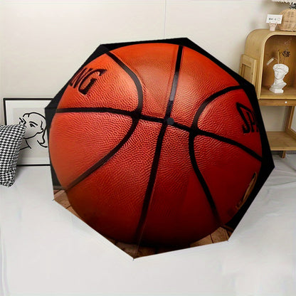 3D Basketball Umbrella with Automatic Open/Close, Red/Black Basketball Design, Sturdy 8-Rib Frame - Compact Folding Umbrella for Men, Women, Sports Fans - Ideal for Commute, Travel, Business Meetings - Durable Everyday Carry