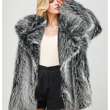 Women'S Elegant Luxurious Mid-Length Faux Fur Coat - Soft Warm Imitation Rabbit & Fox Fur Jacket, Solid Color Winter Outerwear with Full-Length Lining, Cozy Fall/Winter Coat for Casual & Formal Outfits, Versatile Everyday to