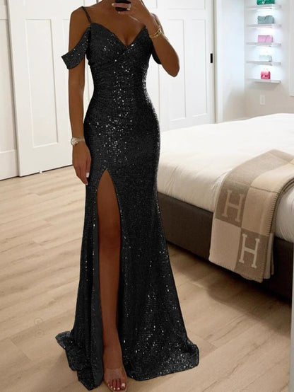 European And Spring And Autumn New Suspender Sequined Split INS Casual Loose Party Dress