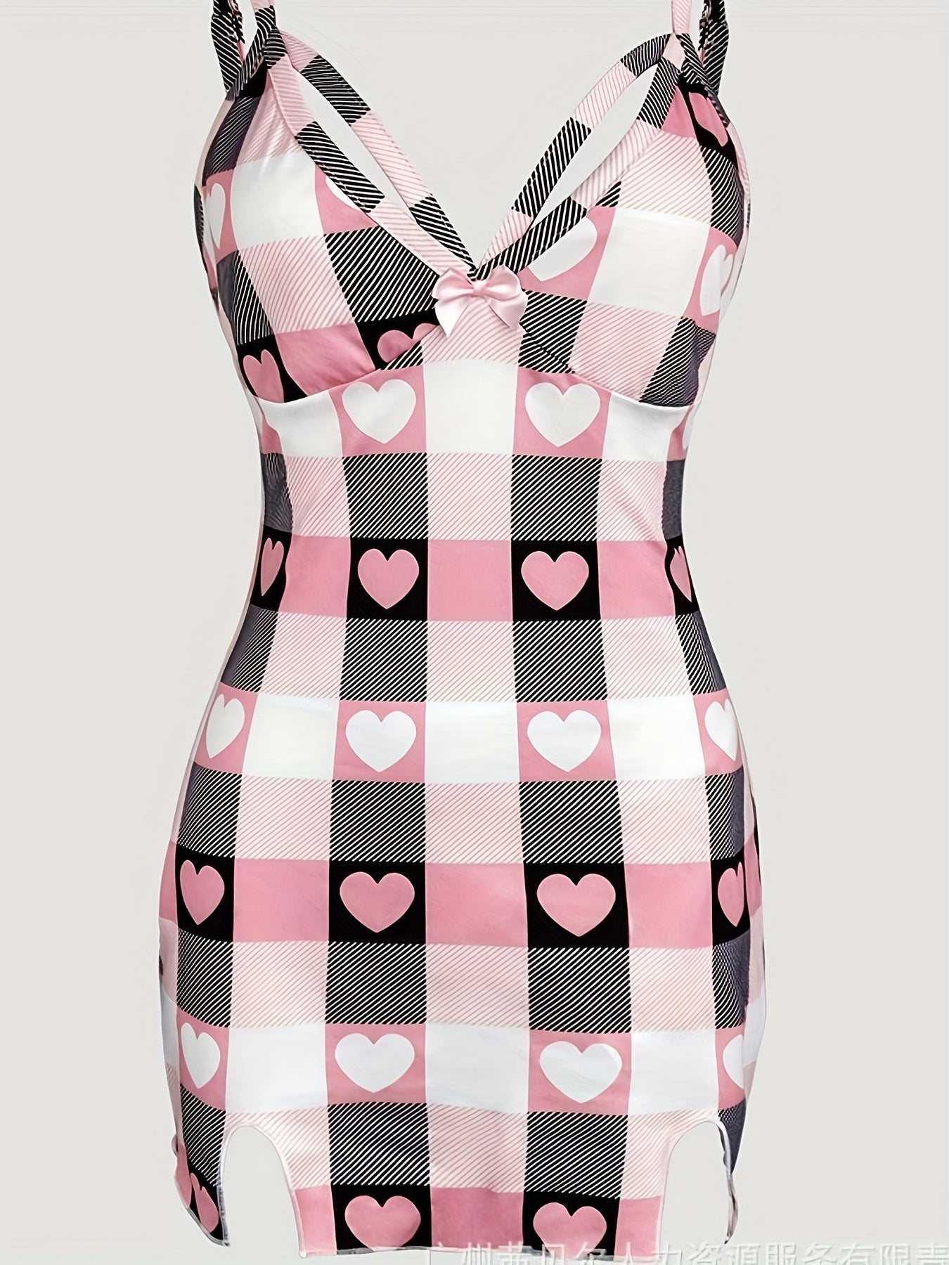 Women's Heart Plaid Fashion Set Split Top & Slit Skirt Combo for Home Wearing/Themed Dating/Stylish Streetwear Sweet Eye-catching Heart Plaid Design Comfort Fit Female Fashion Outfit