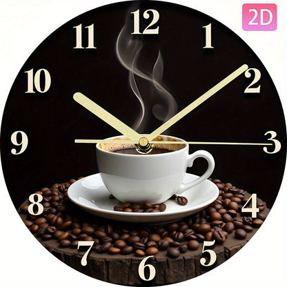 1pc Coffee Time Wall Clock - 2D Flat Design, Silent Non-Ticking, Modern Art Style with Espresso & Cappuccino Artwork, Battery Operated (AA Not Included) for Living Room & Bedroom Decor, Ideal Gift for Coffee Lovers, Coffee Ba