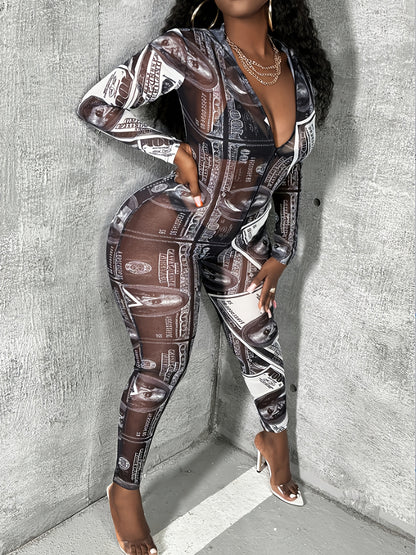 Full Lace Printed Fitted Jumpsuit, Ruched Neckline with Bag, Body-hugging Design, Stunning Neckline Back. The Wearable Face Body Wraps are Suitable for Women at All Ages, Making Anyone Smaller and Lovelier.