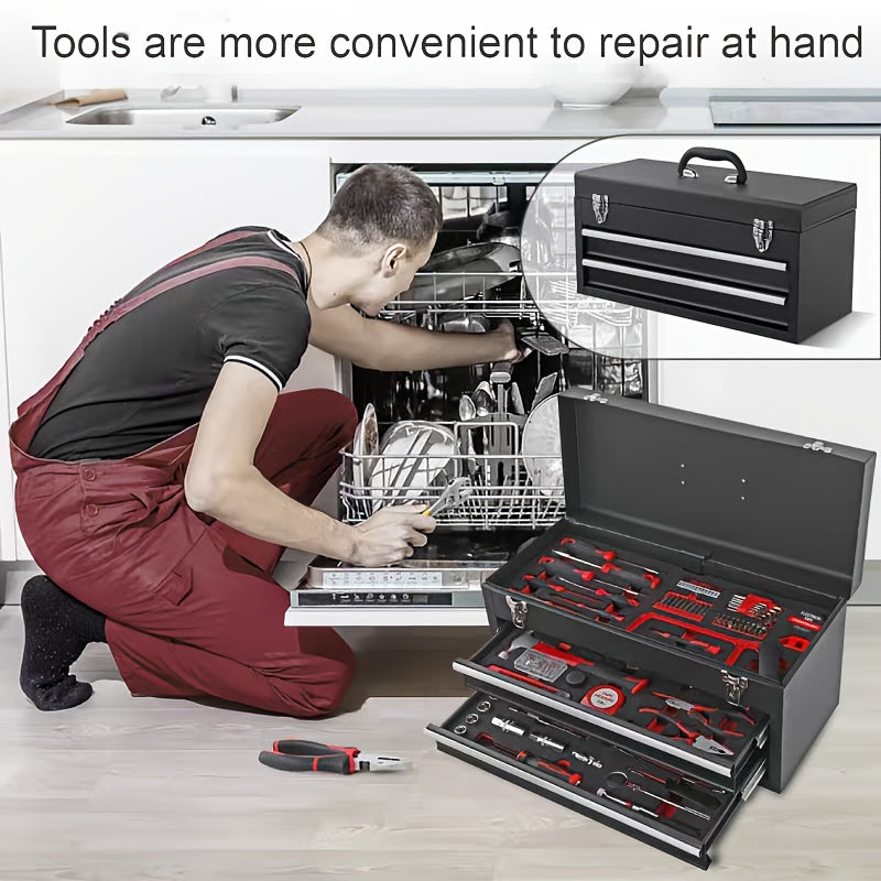 Tool Set, Car Repair Tool Set with Metal Toolbox Storage Box, Toolbox Storage Box with Drawers, Car Portable Iron Toolbox, Hand Tool Set, - Perfect for Maintenance Workers, Father's Day, Valentine's Day Gifts