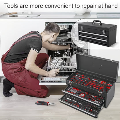 Tool Set, Car Repair Tool Set with Metal Toolbox Storage Box, Toolbox Storage Box with Drawers, Car Portable Iron Toolbox, Hand Tool Set, - Perfect for Maintenance Workers, Father's Day, Valentine's Day Gifts