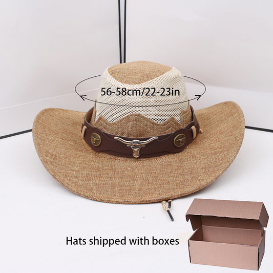 1pc Western Cowboy Hat - Lightweight Wide Brim Sun Protection, /BrownRed, for Western, Festival, Everyday, Themed Parties - Unisex Cowboy Hat for Men & Women - Ideal Western Costume Accessory Gift, Festival Gear