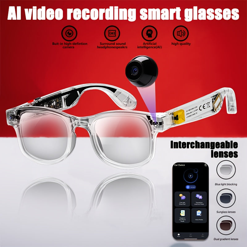 AI Smart Camera Glasses with Wireless 1080P HD Video Recording, Real-Time Translation, Hands-Free Voice Calling, Auto-Tinting Optical Lenses
