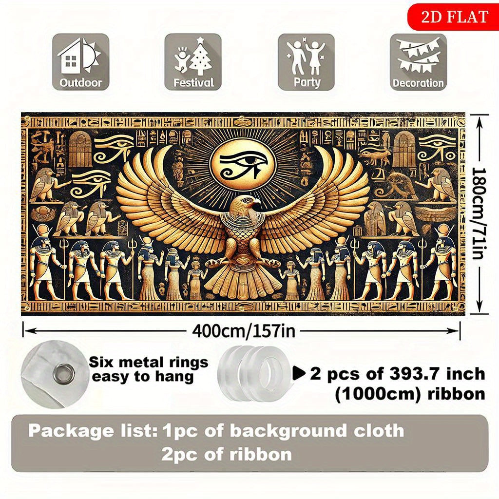 2D Flat, Ancient Egypt Eagle Eye Tapestry - 2D Flat Polyester Wall Hanging with Hieroglyphs & Sphinxes Design, 27.95x61.81inch (70.87x157.48inch) - No Electricity Needed, Large Decorative Art for Indoor/Outdoor, Weddings, Bir
