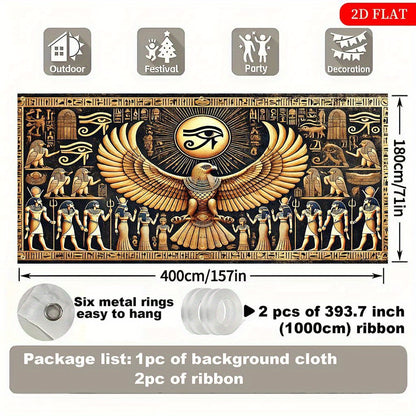 2D Flat, Ancient Egypt Eagle Eye Tapestry - 2D Flat Polyester Wall Hanging with Hieroglyphs & Sphinxes Design, 27.95x61.81inch (70.87x157.48inch) - No Electricity Needed, Large Decorative Art for Indoor/Outdoor, Weddings, Bir