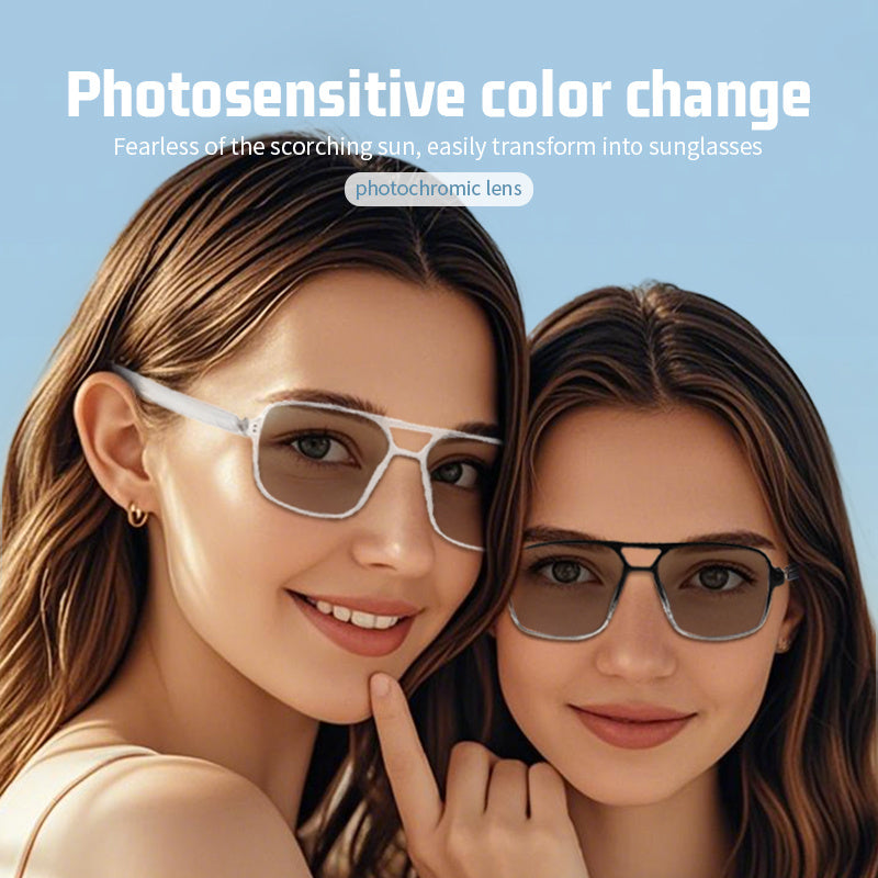 All-in-One Smart Glasses: Advanced blue light filtering & photochromic lenses, open-ear HD audio, and ultra-lightweight design. Enjoy seamless calls, music, and all-day comfort.