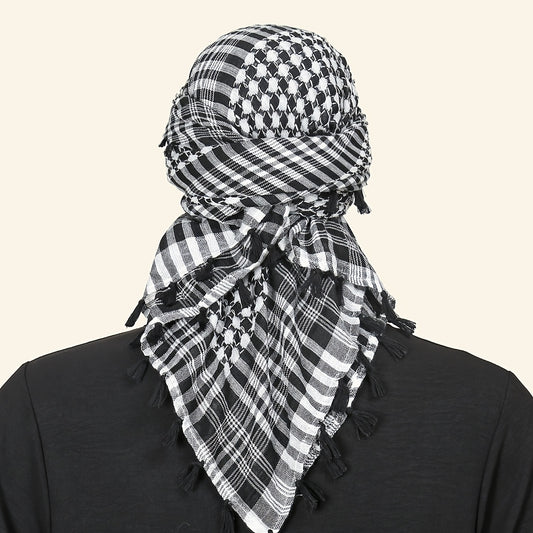 [Two piece set ]Arabic square scarf hanging on all sides with contrasting colors, Arab headscarf jacquard scarf, formal casual robe, clothing headscarf set, perfect gift for men during Ramadan, a choice for holiday gifts