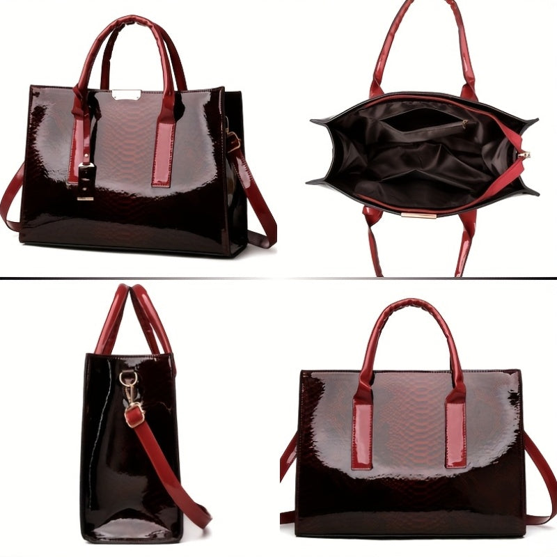 Women'S Large Capacity Elegant Handbag with Detachable Strap & Golden-Tone Hardware - Structured Tote, Golden-Tone Hardware & Zipper Closure