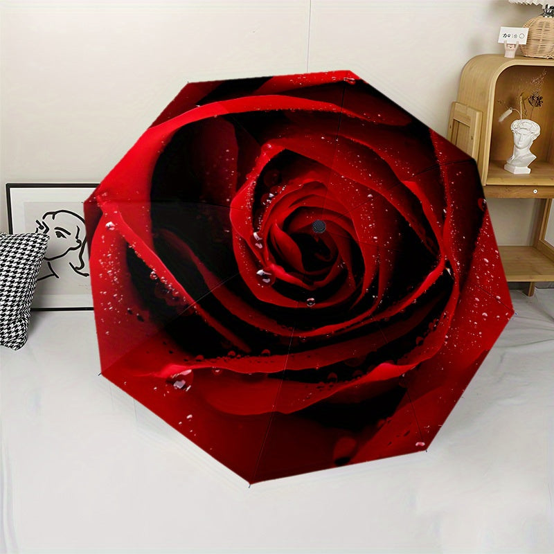 Red Rose Style automatic automatic automatic umbrella sun protection folding umbrella parasol portable travel decoration fashion umbrella holiday gift