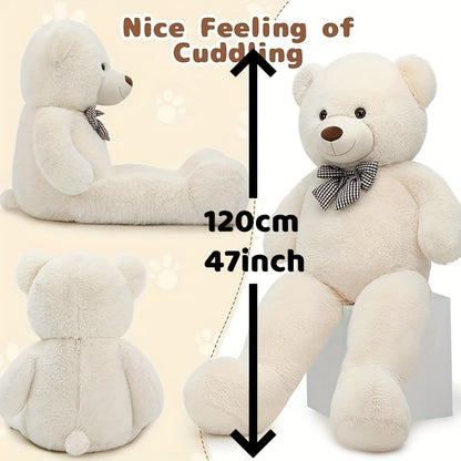 MorisMos Bow Tie Giant Teddy Bear 4 Feet, 47inch Stuffed Animal Big Teddy Bear Plush, Classic Girlfriend Boyfriend Gift, White, Large Stuffed Animal, Huge Stuffed Animal, Cuddly Companion, Plush Gift, Cute Stuffed Animal, Cla