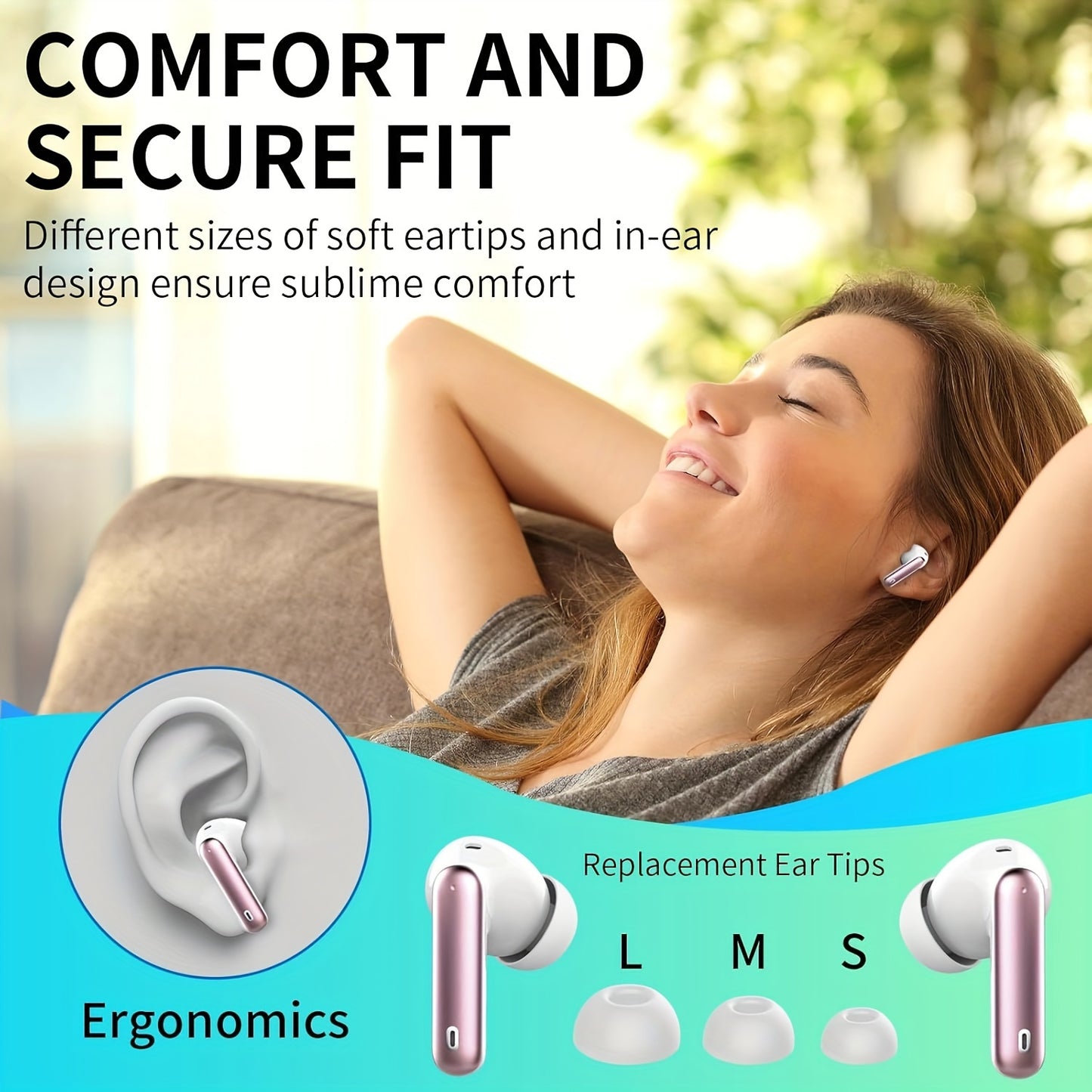 Wireless Earphones, Wireless 5.3 Earphones with Bass Stereo Sound, Earphones with Noise Cancelling Microphone And LED Display Screen, In Ear Earphones, 40 Hours Of Playback Time, Suitable for Laptops, Tablets, Mobile Phones,