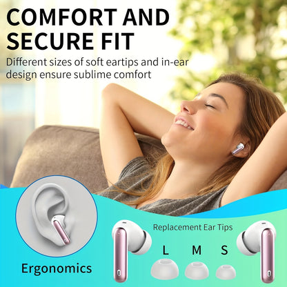 Wireless Earphones, Wireless 5.3 Earphones with Bass Stereo Sound, Earphones with Noise Cancelling Microphone And LED Display Screen, In Ear Earphones, 40 Hours Of Playback Time, Suitable for Laptops, Tablets, Mobile Phones,
