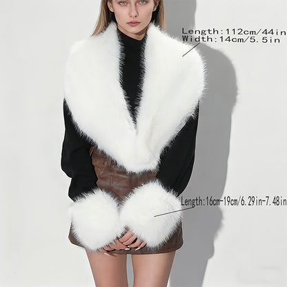 3pcs Women'S Faux Fox Shawl with Cuffs, a Stylish And Elegant Combination for Winter Warmth And Protection Against The Cold. Made from Comfortable And Skin-Friendly Fabric, Suitable for Birthday Parties, Evening Dates, Weddin