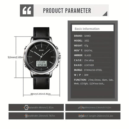 SKMEI Unisex Round Multi-functional Stopwatch Dual Time Display EL Light Digital Analog Quartz Watch  Strap Sports Leisure Business Watch Black