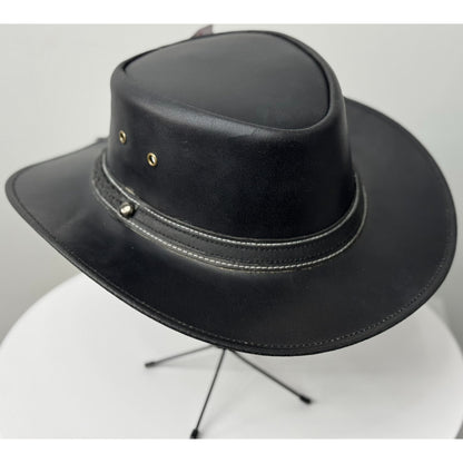Black Western Style Genuine Cowhide Cowboy Hat – Shapeable Wide Brim for Men & Women