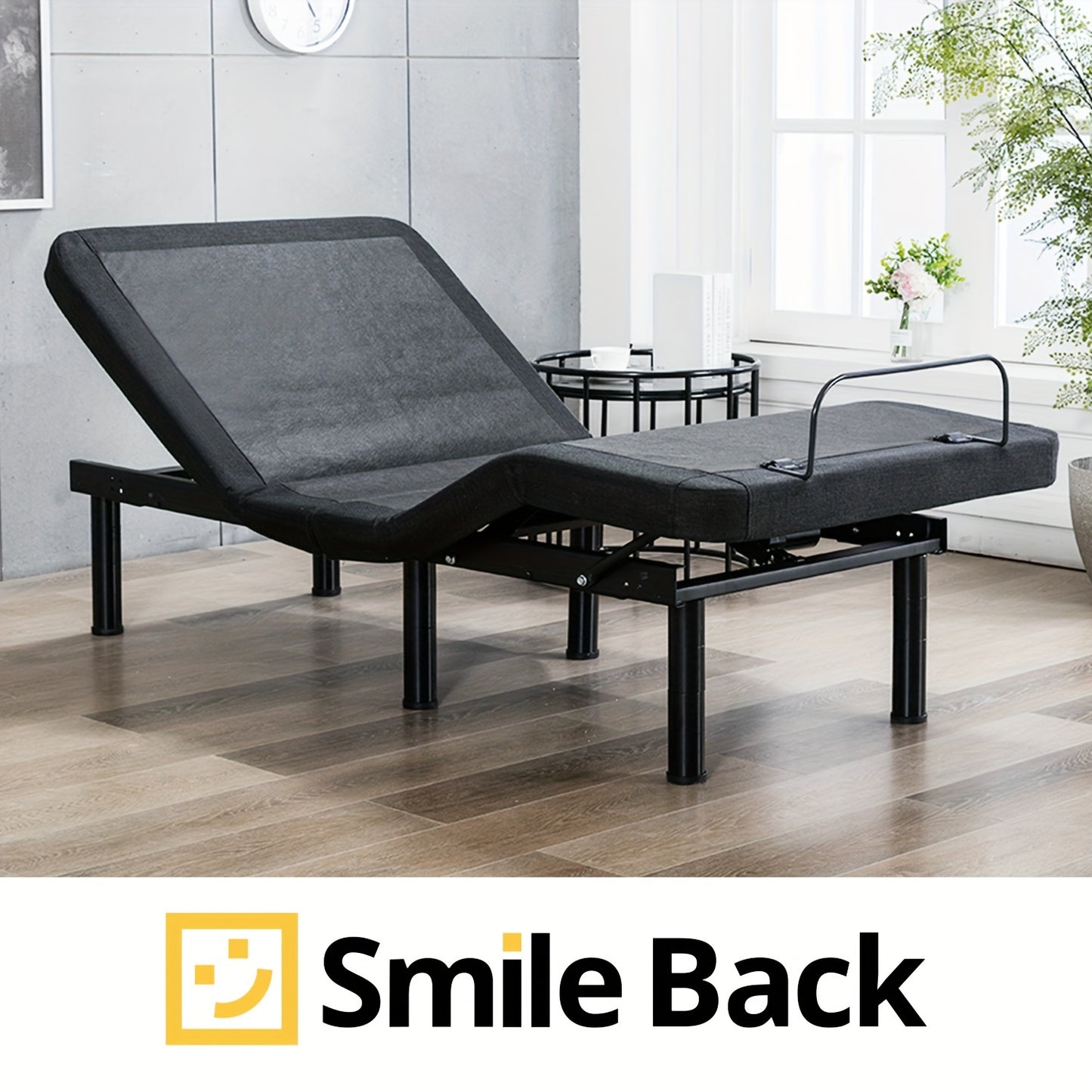 SmileBack Adjustable Bed Frame With Wireless Remote, Electric Bed Frame, Head And Foot Incline, Adjustable Leg Heights Bed Base