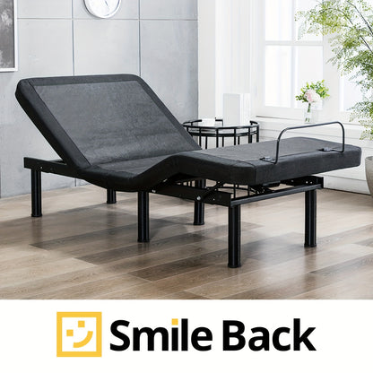 SmileBack Adjustable Bed Frame With Wireless Remote, Electric Bed Frame, Head And Foot Incline, Adjustable Leg Heights Bed Base